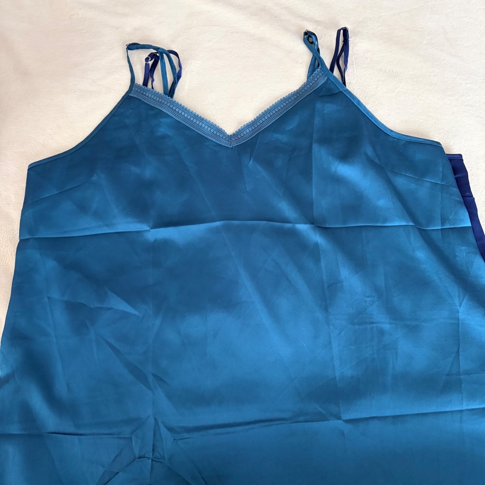 Ekouaer 6 Piece Satin Cami and Pant Set V-Neck Lace Adj Straps Jewel Tones XL - Picture 3 of 13
